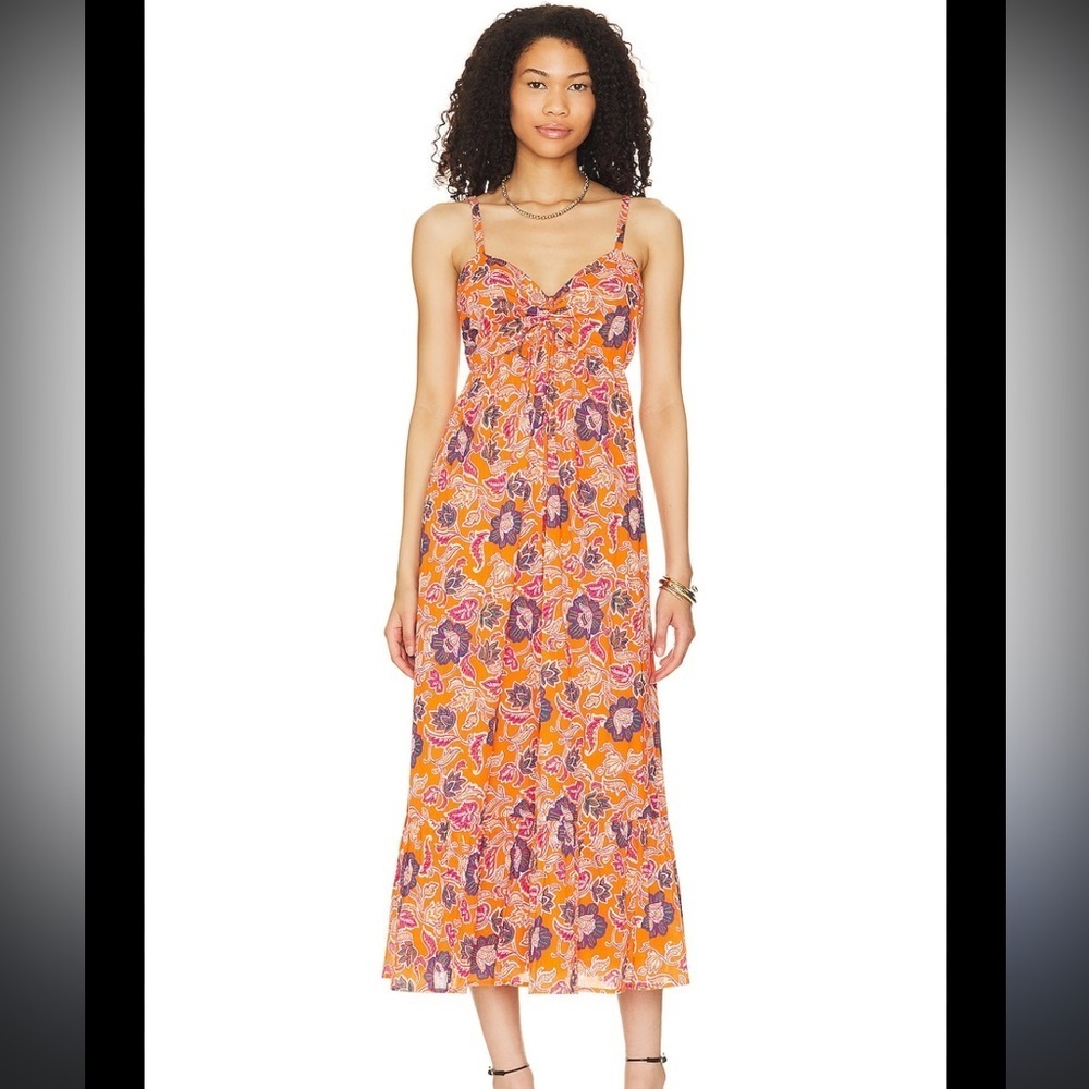 Cleobella Oliana Midi Dress in Tropique Orange Floral Print. Size M Retail $248